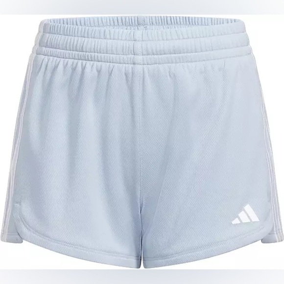adidas Girls' 3S Pacer Mesh Shorts-Light Blue and Black - Picture 2 of 10
